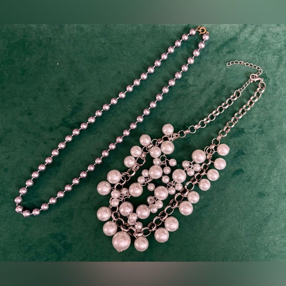 Vintage Faux Pearls and Silver Tone Chain  Necklaces Lot of 2